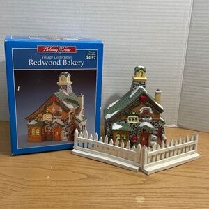 Vtg Holiday Time Redwood Bakery Christmas Village House w 2 Lemax Picket Fence
